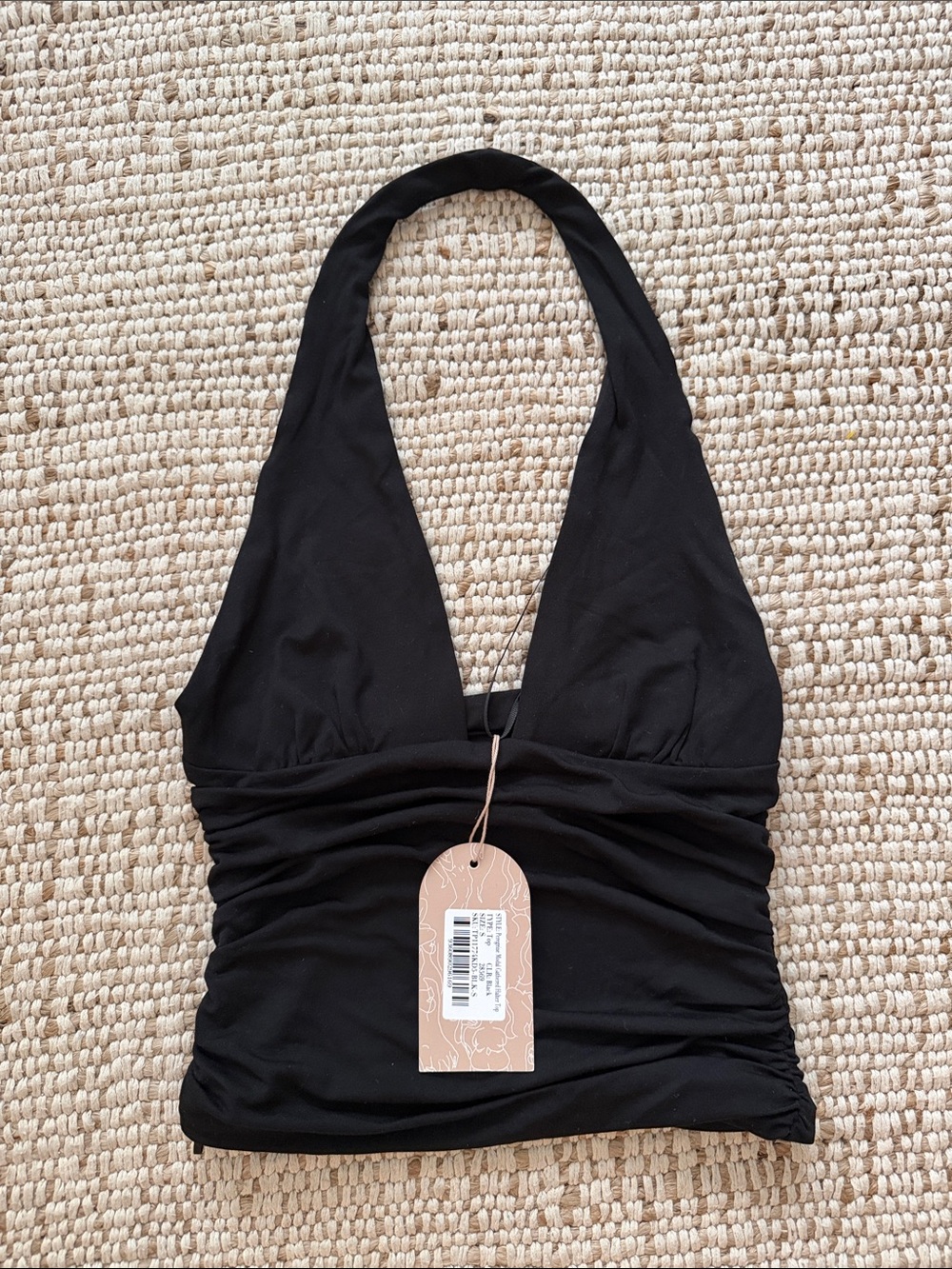 Meshki Peregrine Black Modal Gathered Halter Top